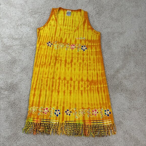 Neon BeachWear Mexico Womens Sundress Sz EX Yellow Orange Sleeveless Frills - Picture 7 of 12